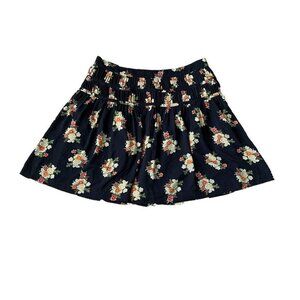 Loft Black Floral Pleated Mini Flare Lined Skirt Size 6